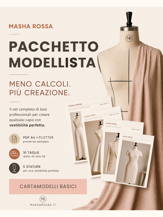 Pacchetto Modellista – Cartamodelli Base PDF (10 taglie × 5 altezze)
